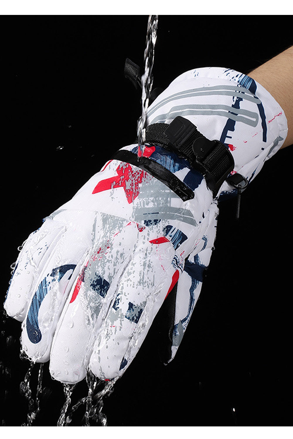 Women Warm Windproof Graffiti Printed Thick Ski Gloves