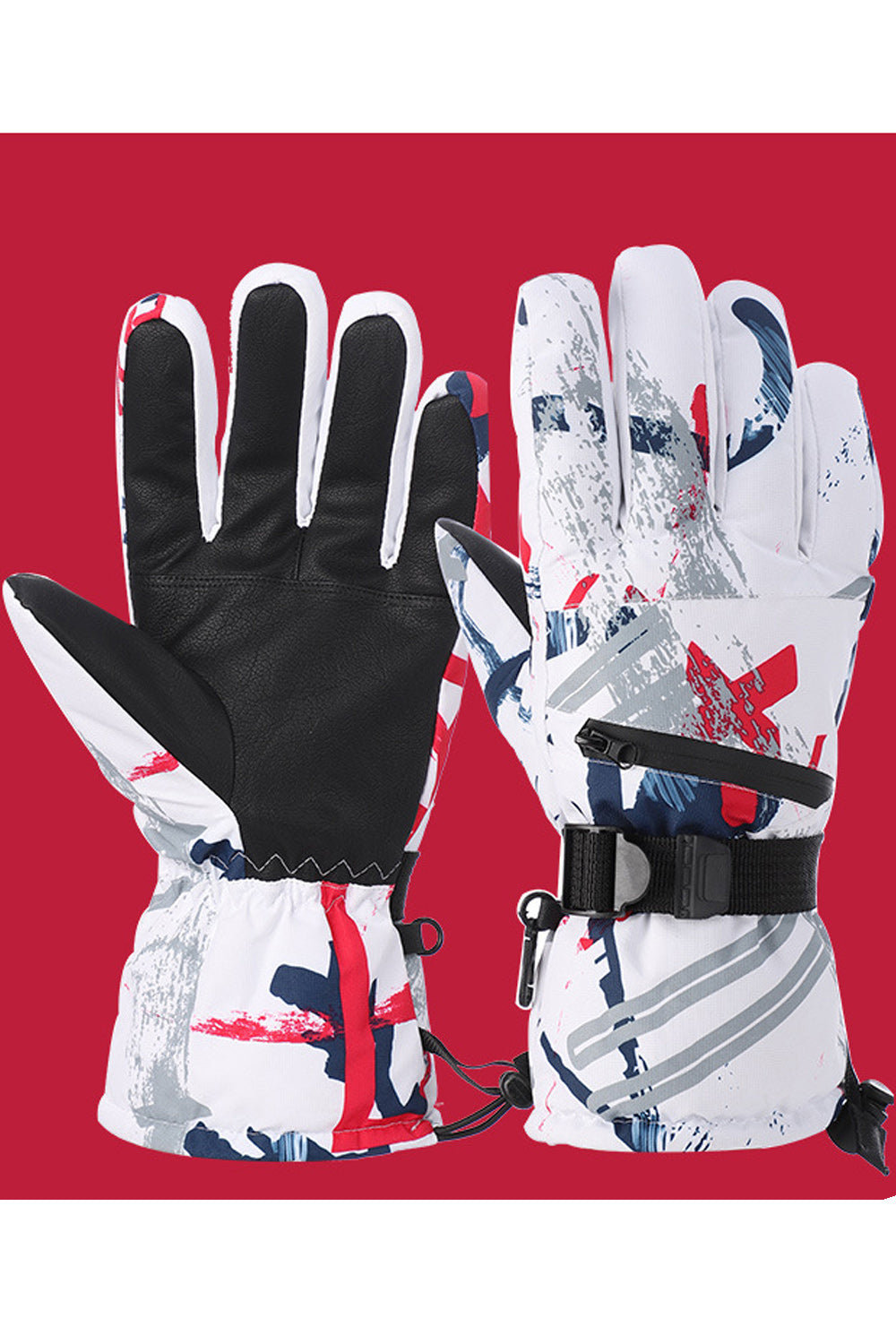 Women Warm Windproof Graffiti Printed Thick Ski Gloves
