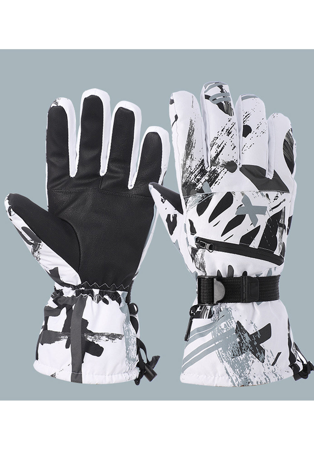 Women Warm Windproof Graffiti Printed Thick Ski Gloves