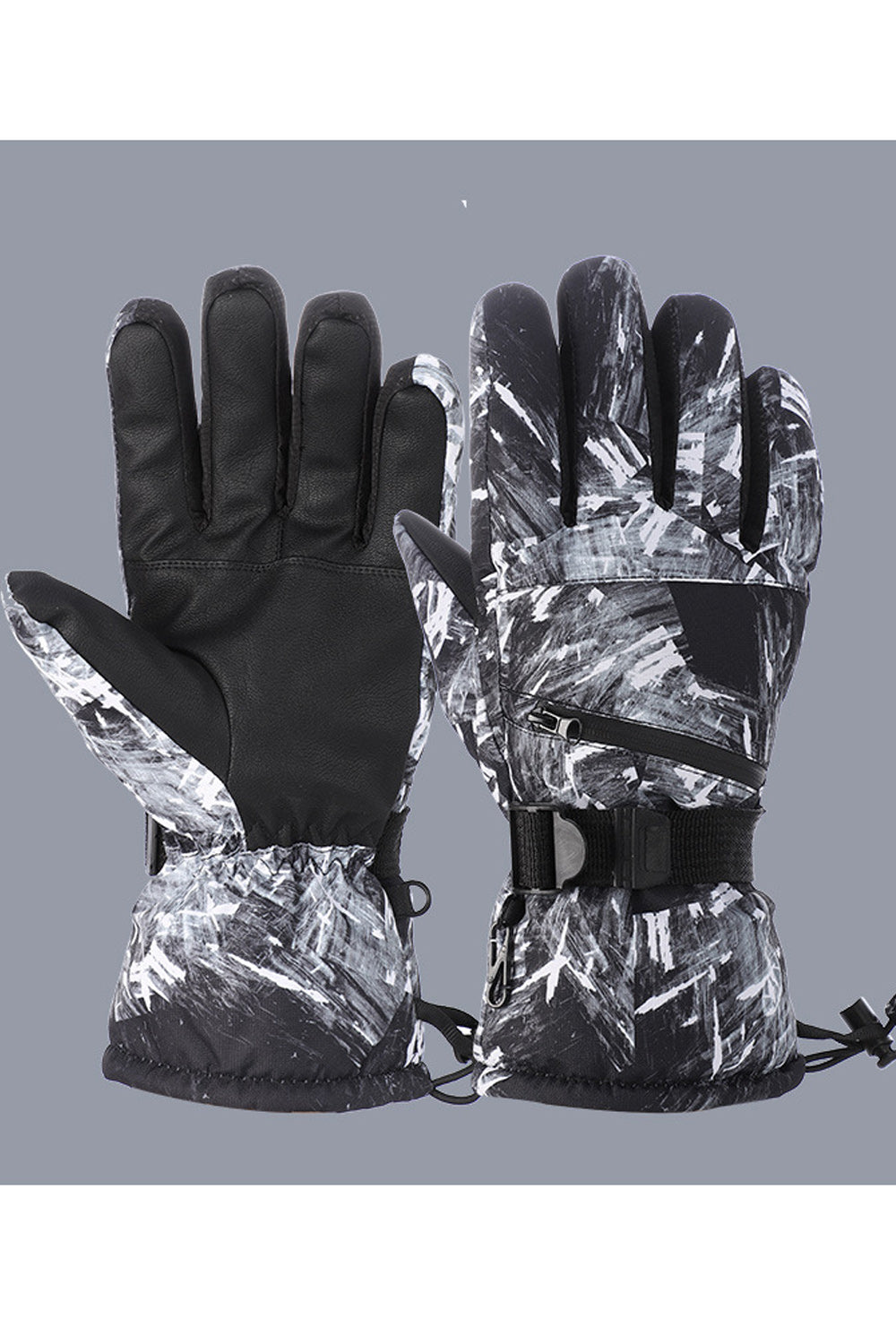 Women Warm Windproof Graffiti Printed Thick Ski Gloves
