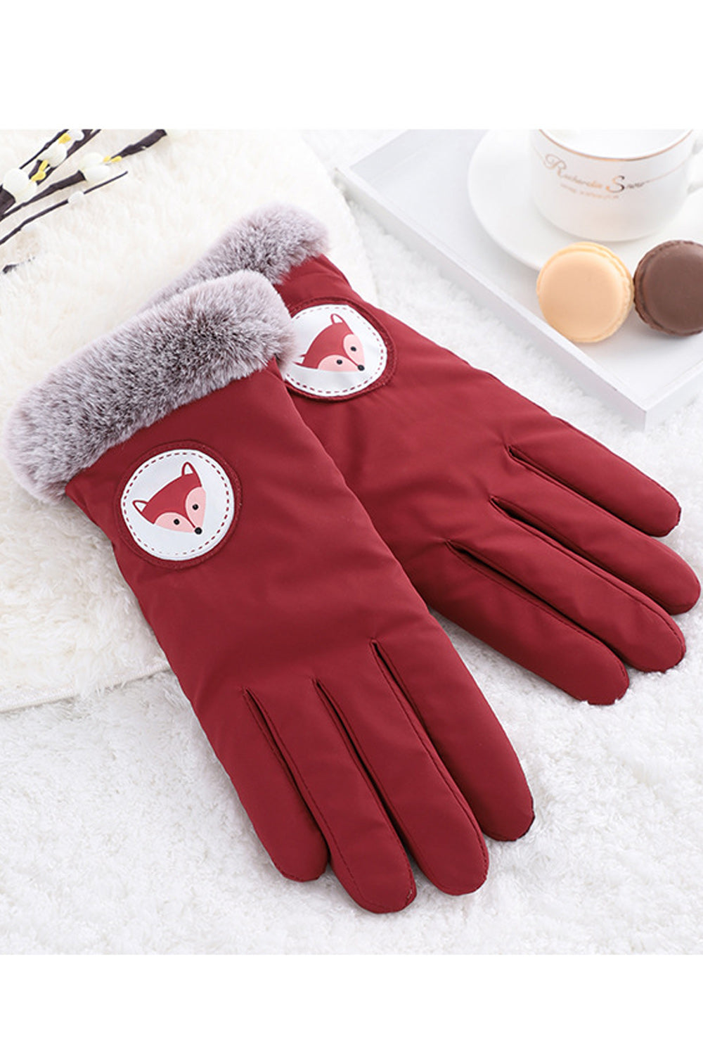 Women Thick Cartoon Decorated Outdoor Windproof Ski Gloves