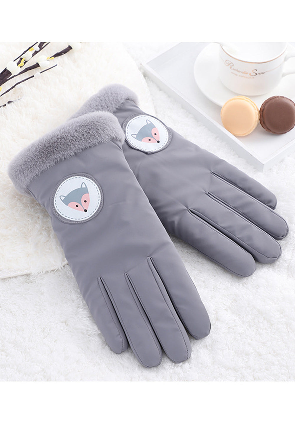 Women Thick Cartoon Decorated Outdoor Windproof Ski Gloves