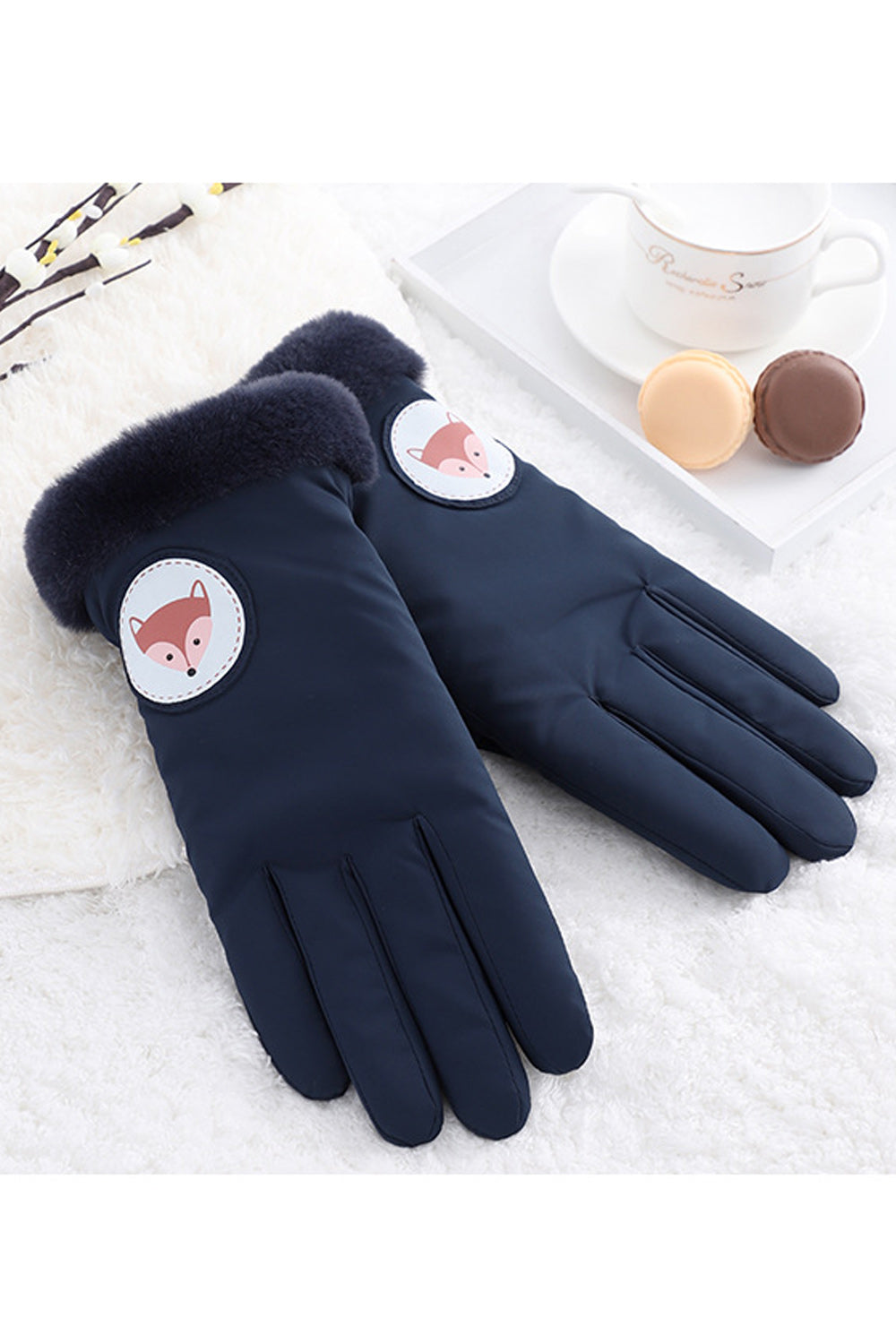 Women Thick Cartoon Decorated Outdoor Windproof Ski Gloves
