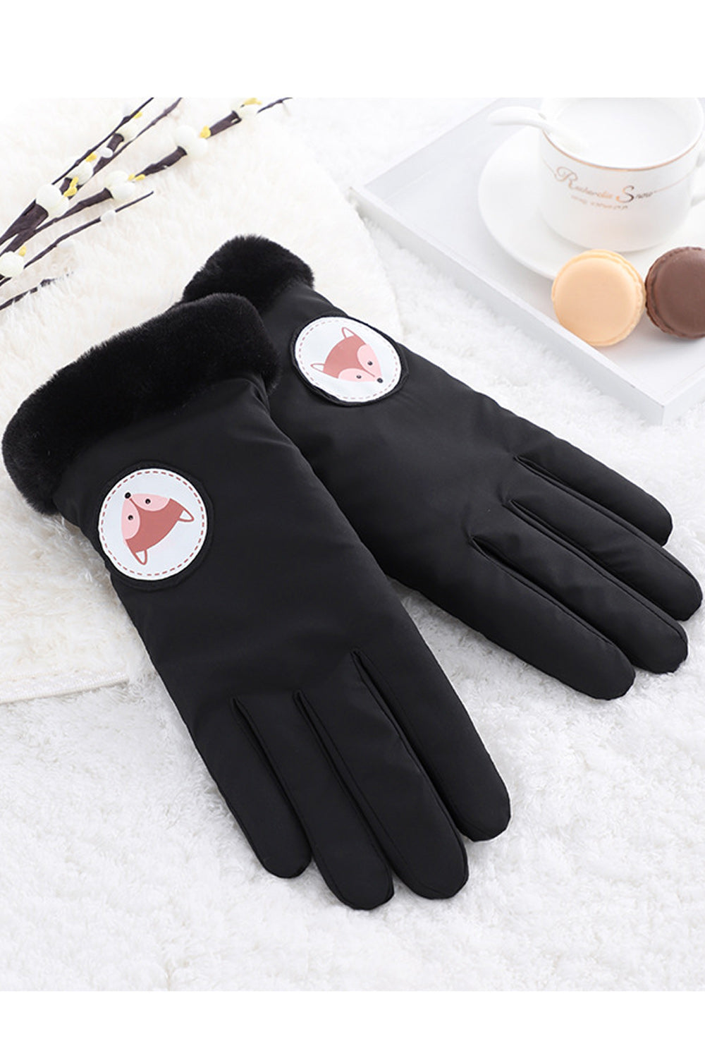 Women Thick Cartoon Decorated Outdoor Windproof Ski Gloves