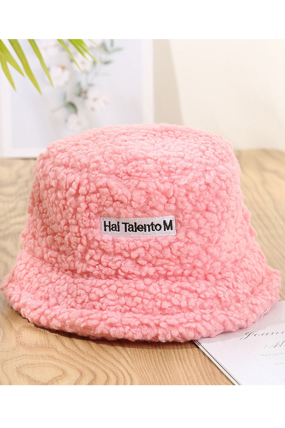 Women Letter Embroidered Lamb Wool Warm Beret Hat