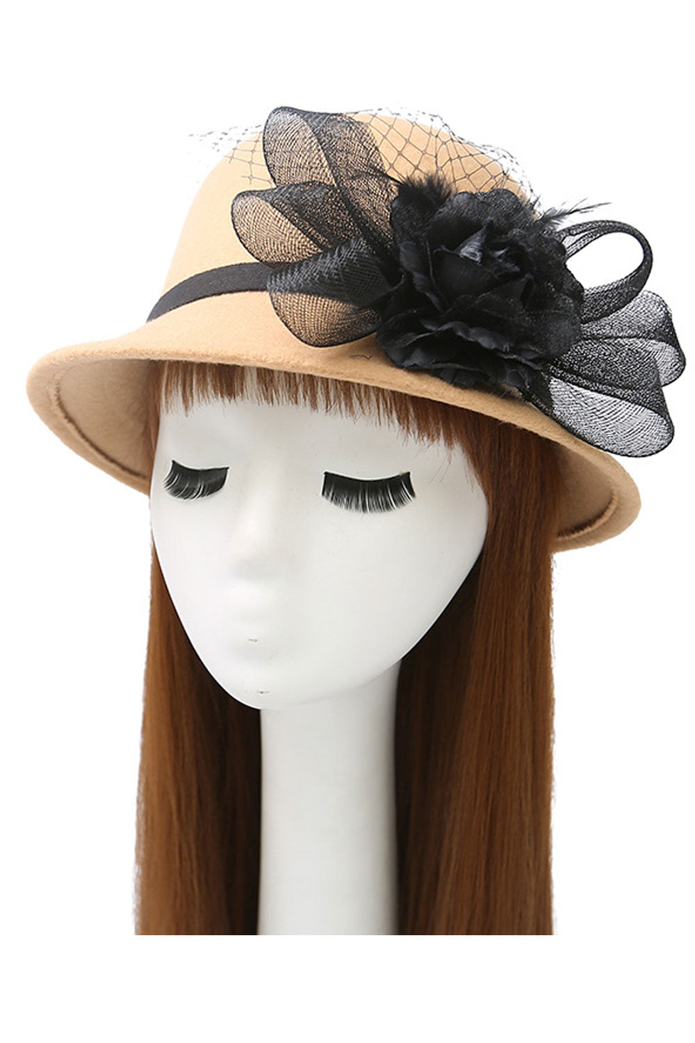 Women Pretty Big Flower Decoration Imitation Wool Beret Hat