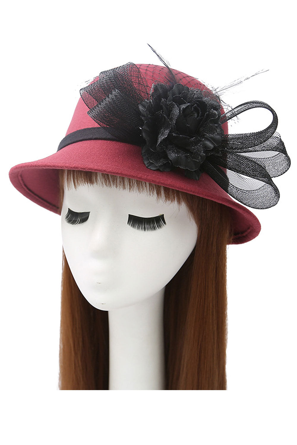 Women Pretty Big Flower Decoration Imitation Wool Beret Hat