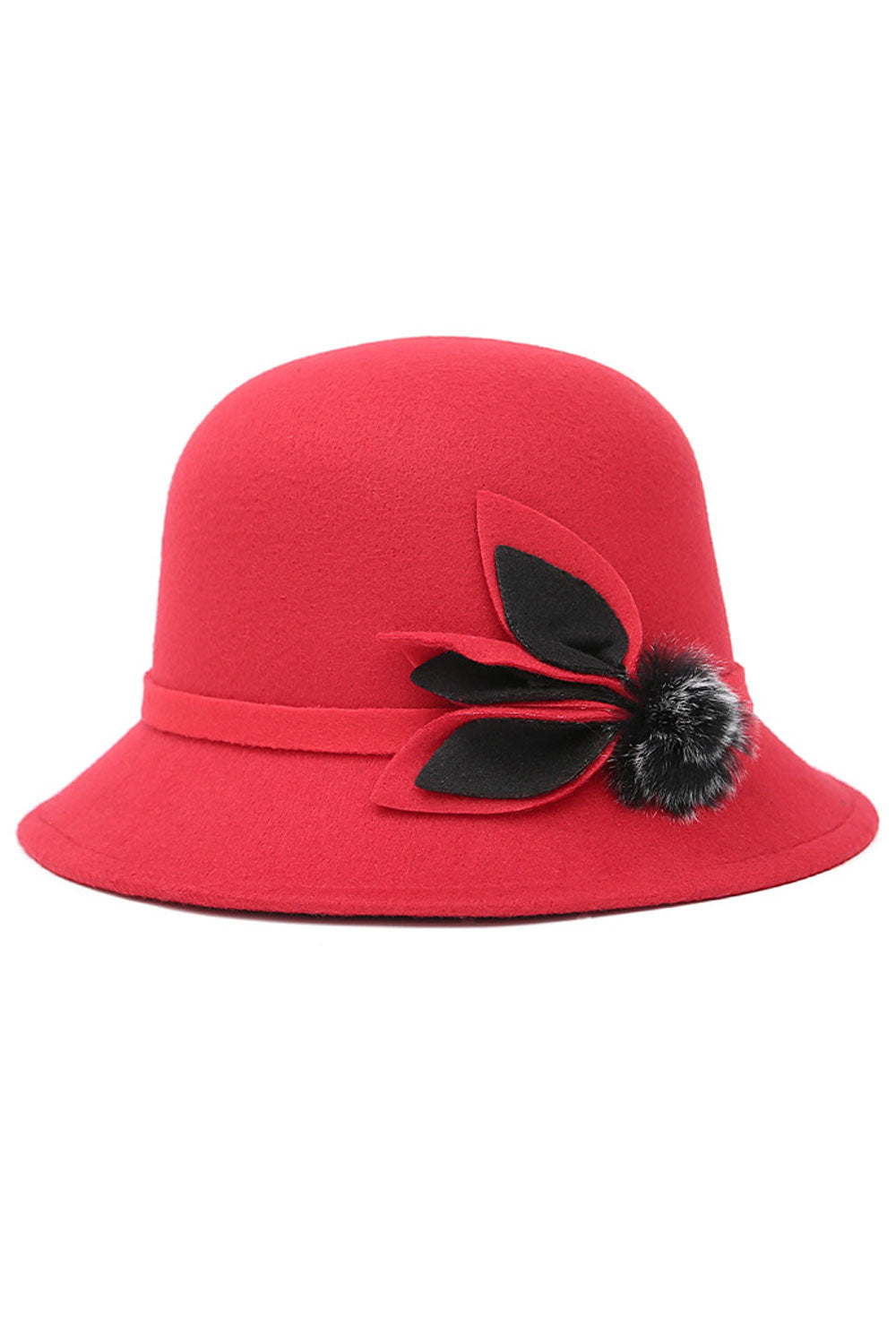 Women Faux Wool Leaf Decorated Dome Style Beret Hat
