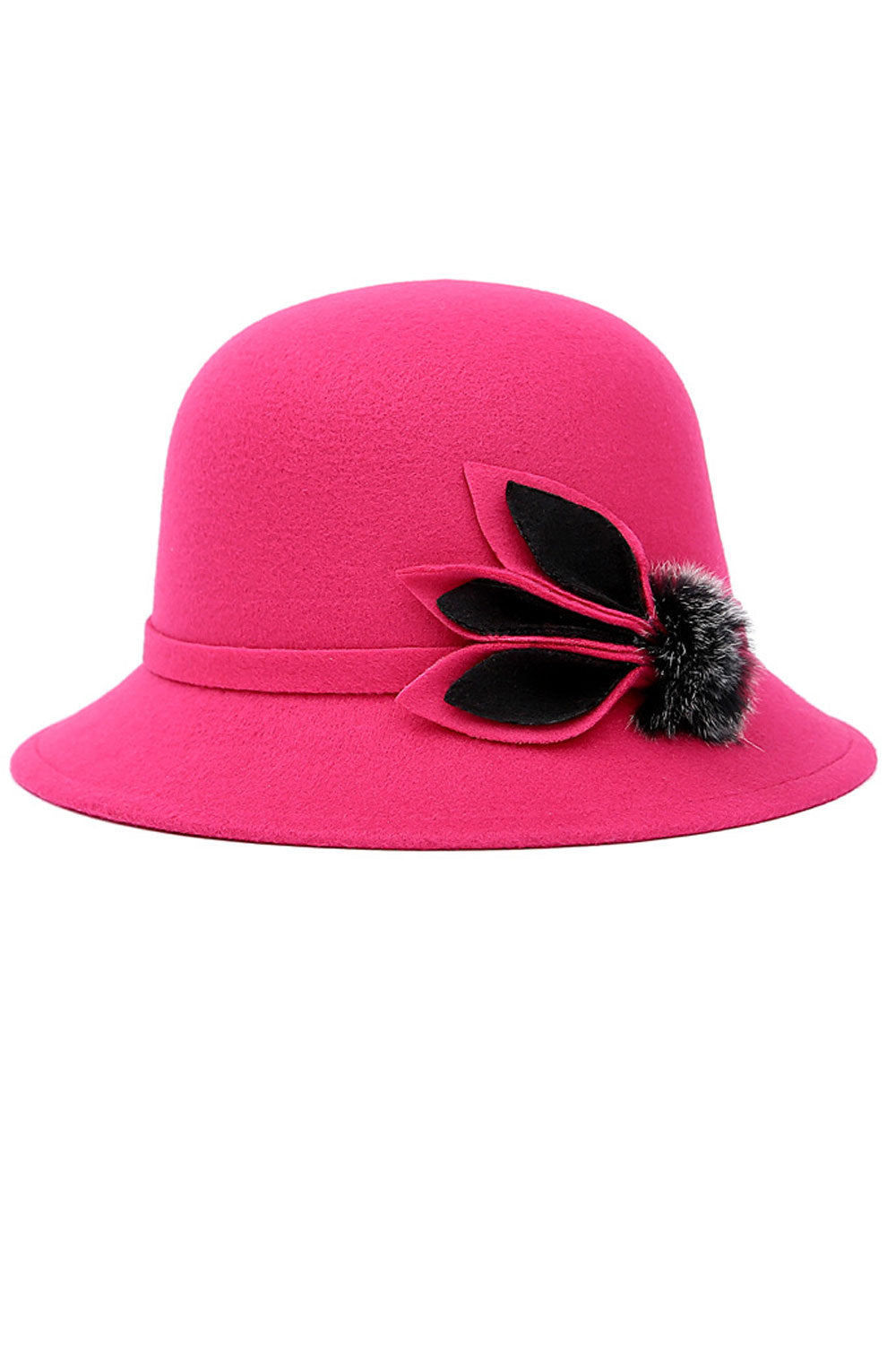 Women Faux Wool Leaf Decorated Dome Style Beret Hat