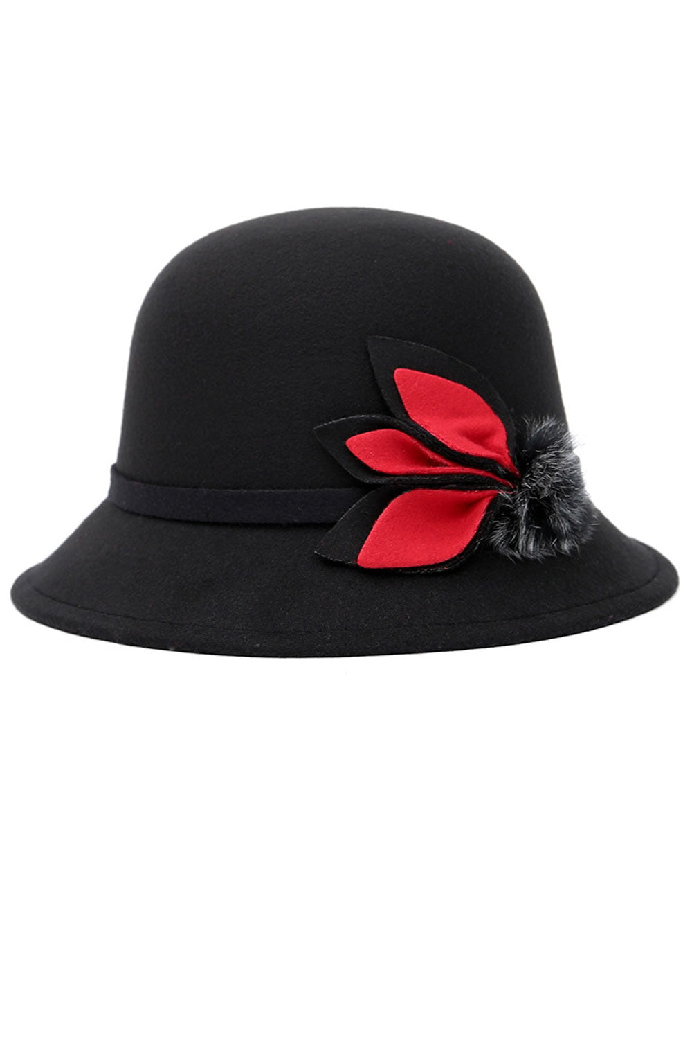 Women Faux Wool Leaf Decorated Dome Style Beret Hat