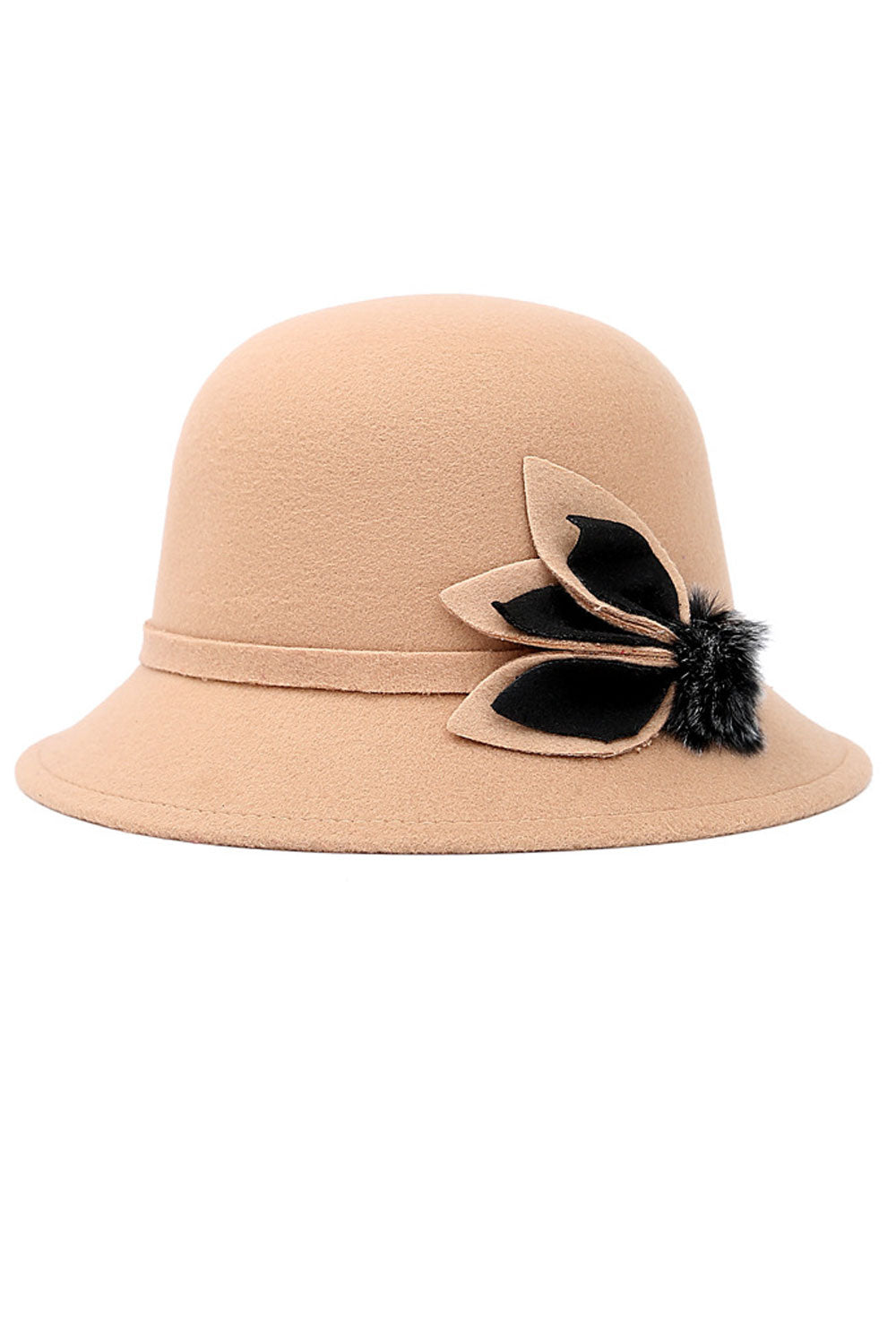 Women Faux Wool Leaf Decorated Dome Style Beret Hat