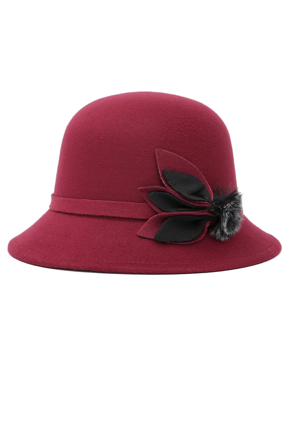 Women Faux Wool Leaf Decorated Dome Style Beret Hat