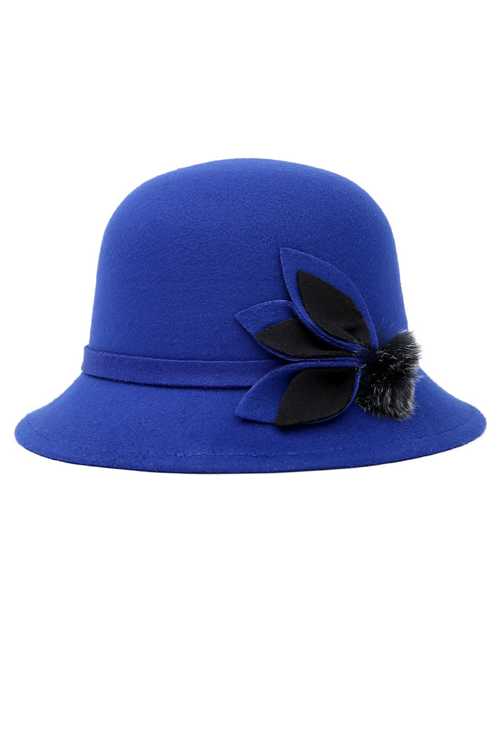 Women Faux Wool Leaf Decorated Dome Style Beret Hat