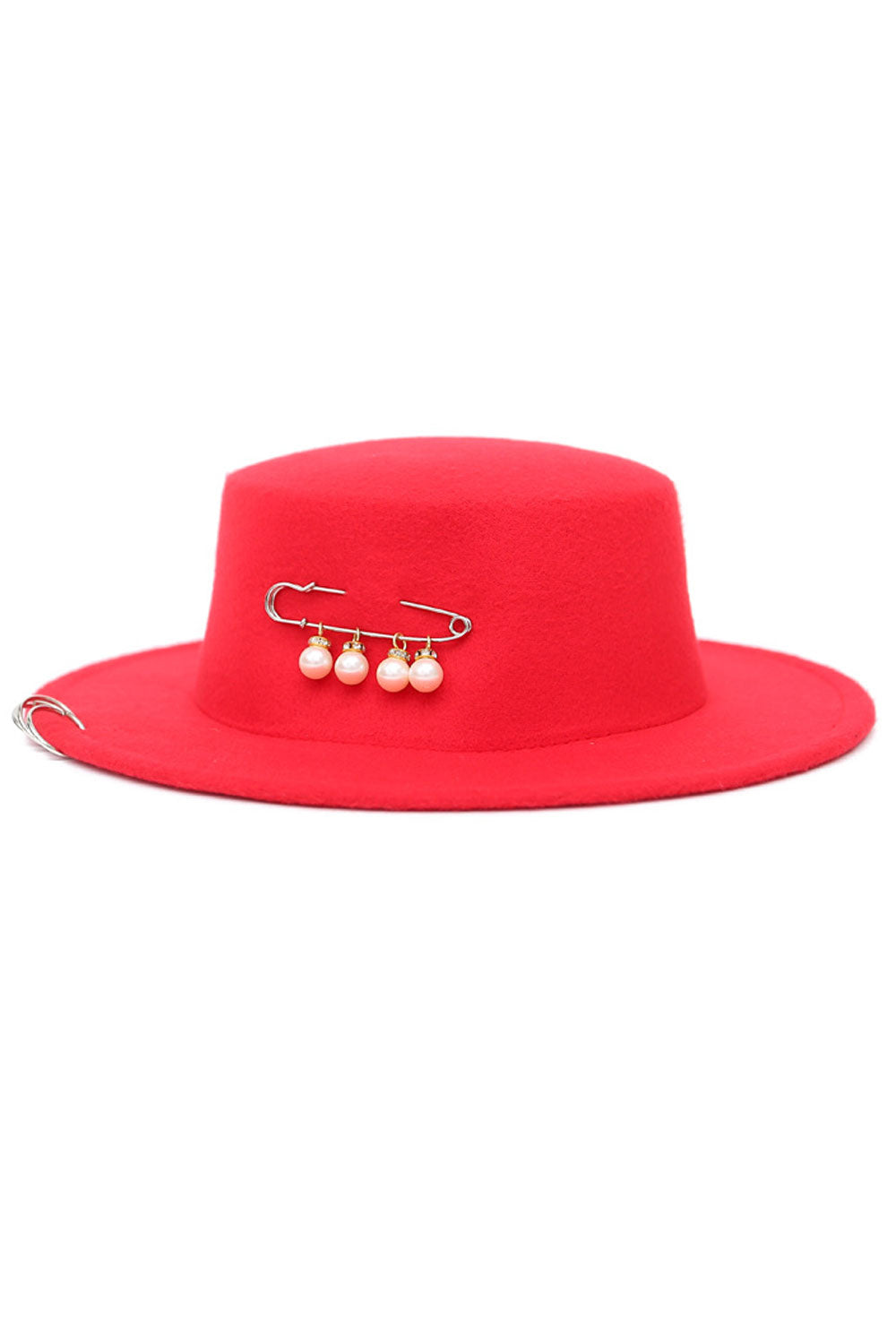 Women Pearl Decorated Flat Top Warm Winter Beret Hat