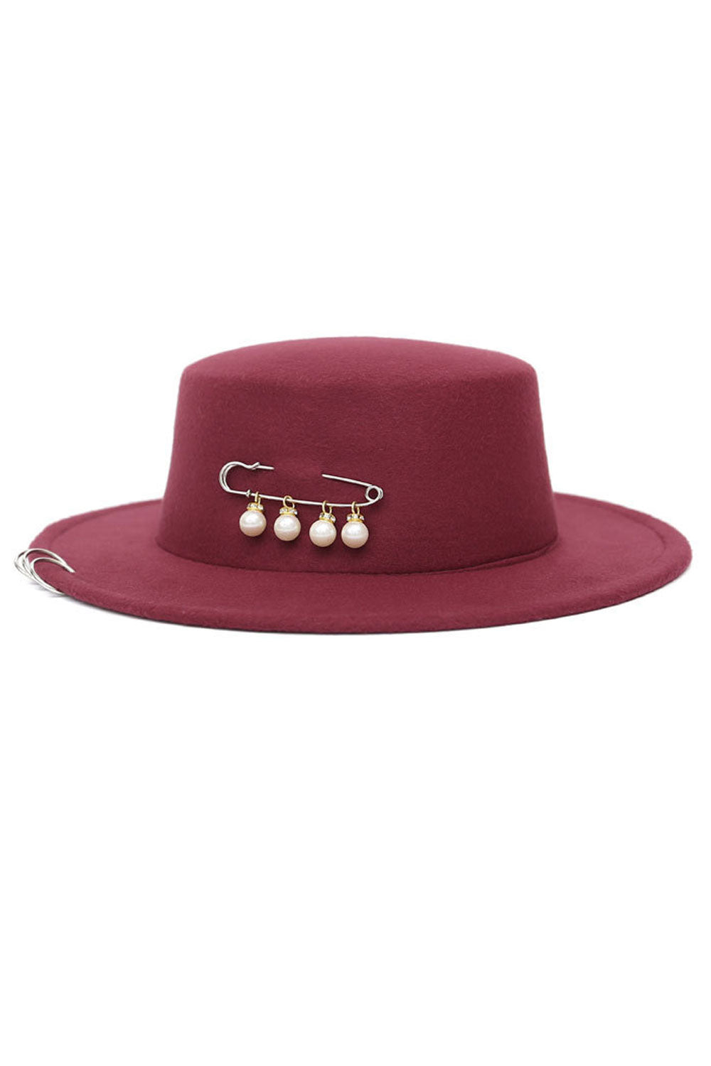 Women Pearl Decorated Flat Top Warm Winter Beret Hat