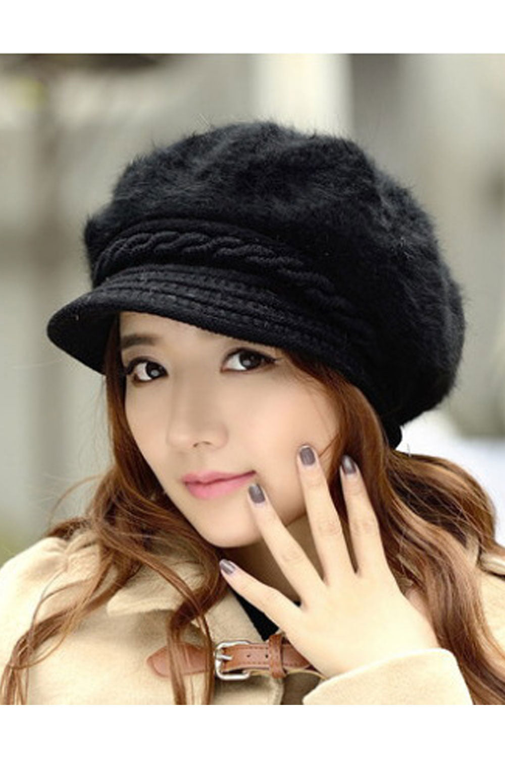 Women Soft Feel Solid Color Warm Beret Hat