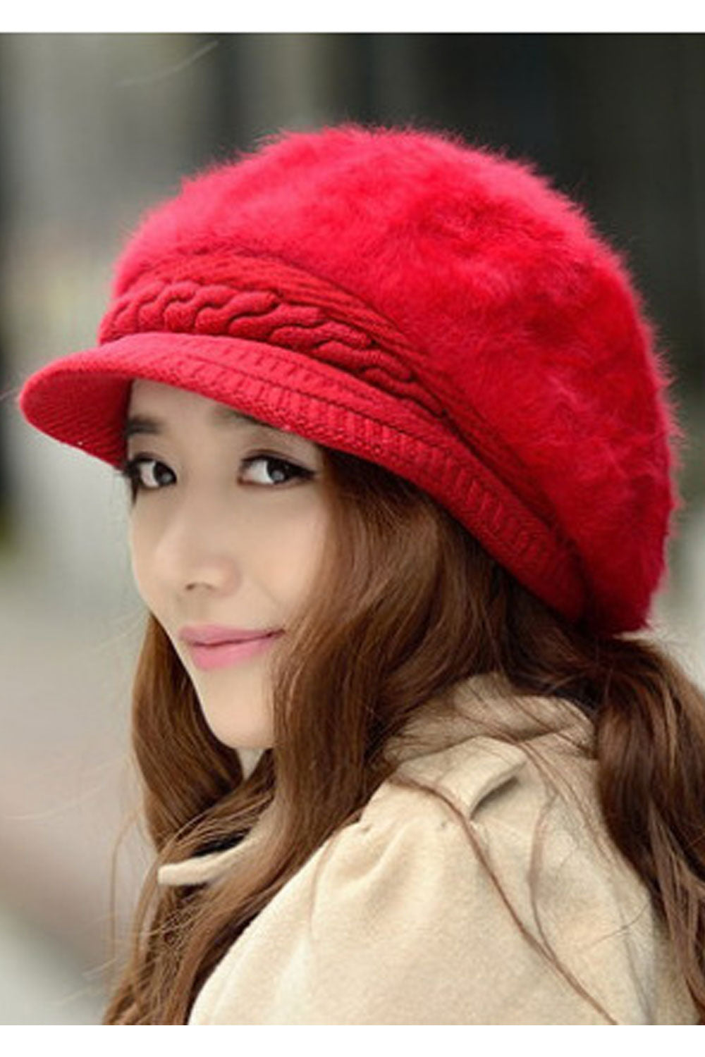 Women Soft Feel Solid Color Warm Beret Hat