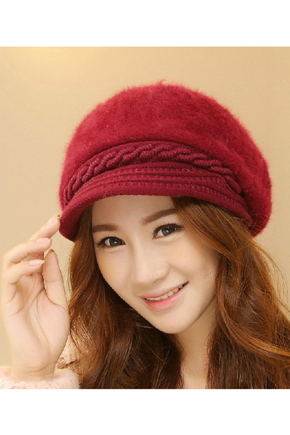 Women Soft Feel Solid Color Warm Beret Hat