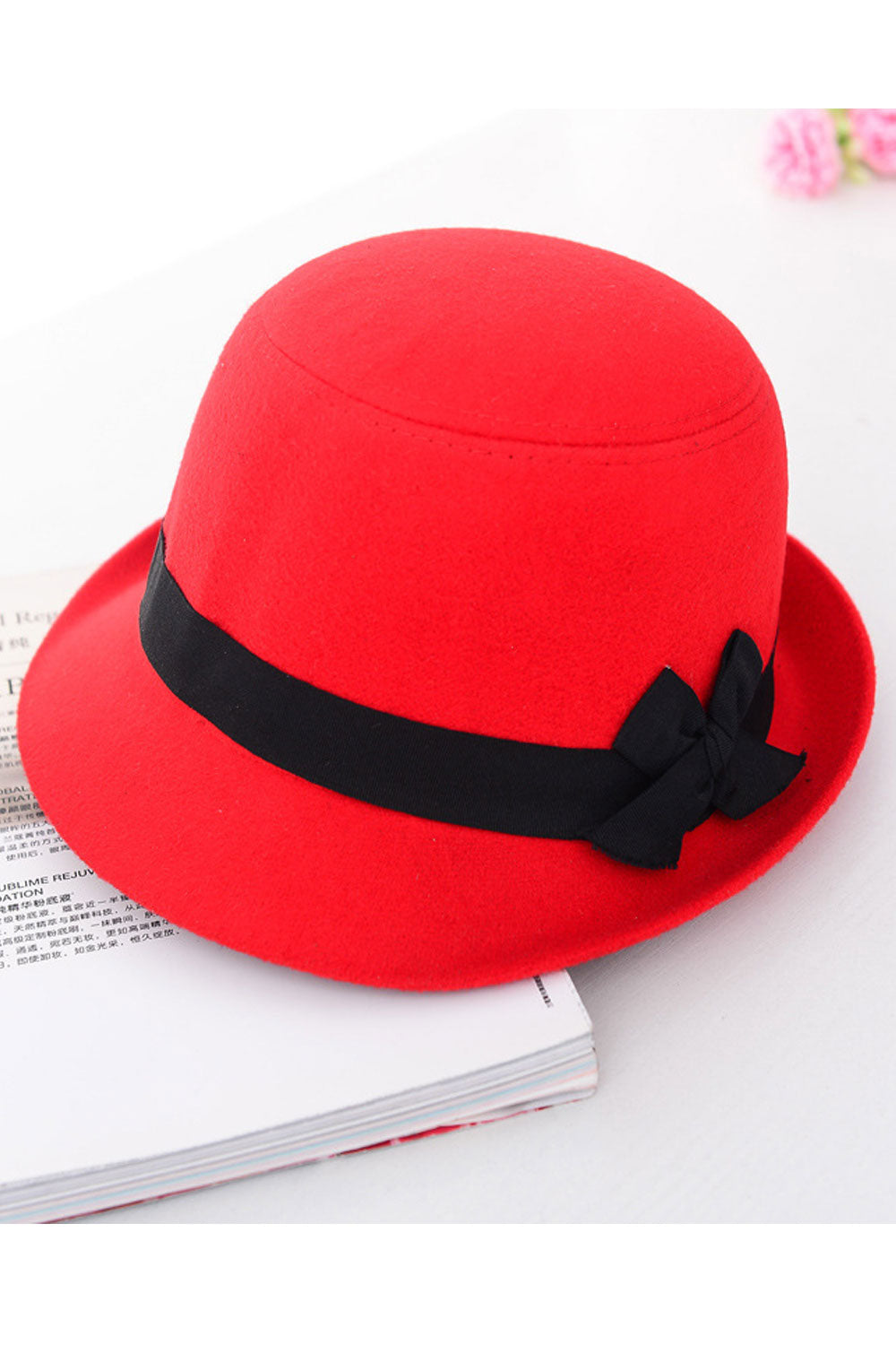 Women Bowknot Decorative Warm Imitation Wool Beret Hat