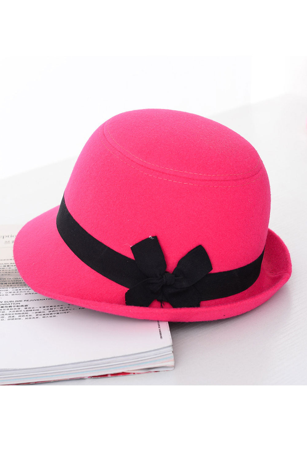 Women Bowknot Decorative Warm Imitation Wool Beret Hat