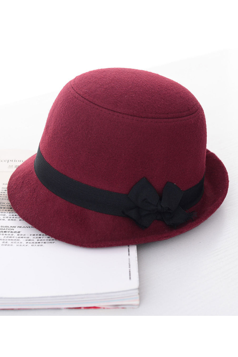 Women Bowknot Decorative Warm Imitation Wool Beret Hat