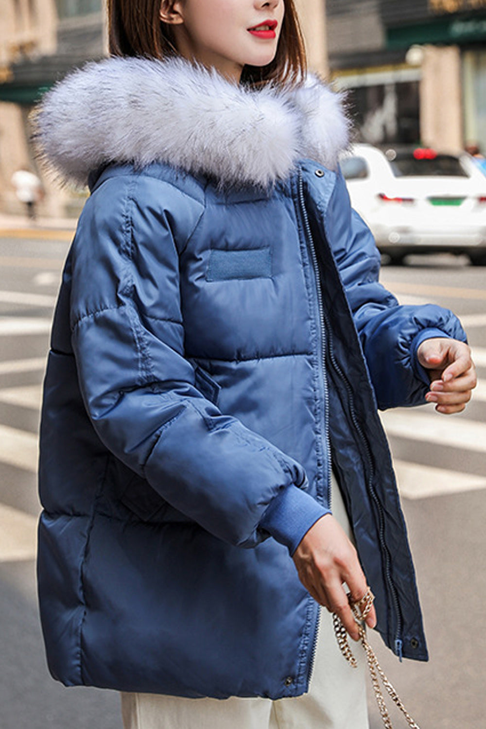 Women Loose Padded Snap Pocket Winter Jacket