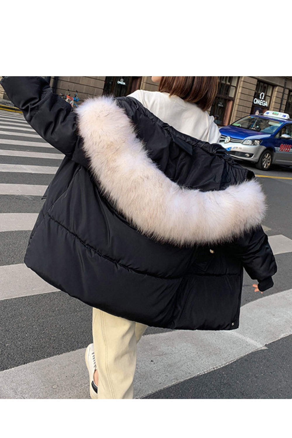 Women Loose Padded Snap Pocket Winter Jacket