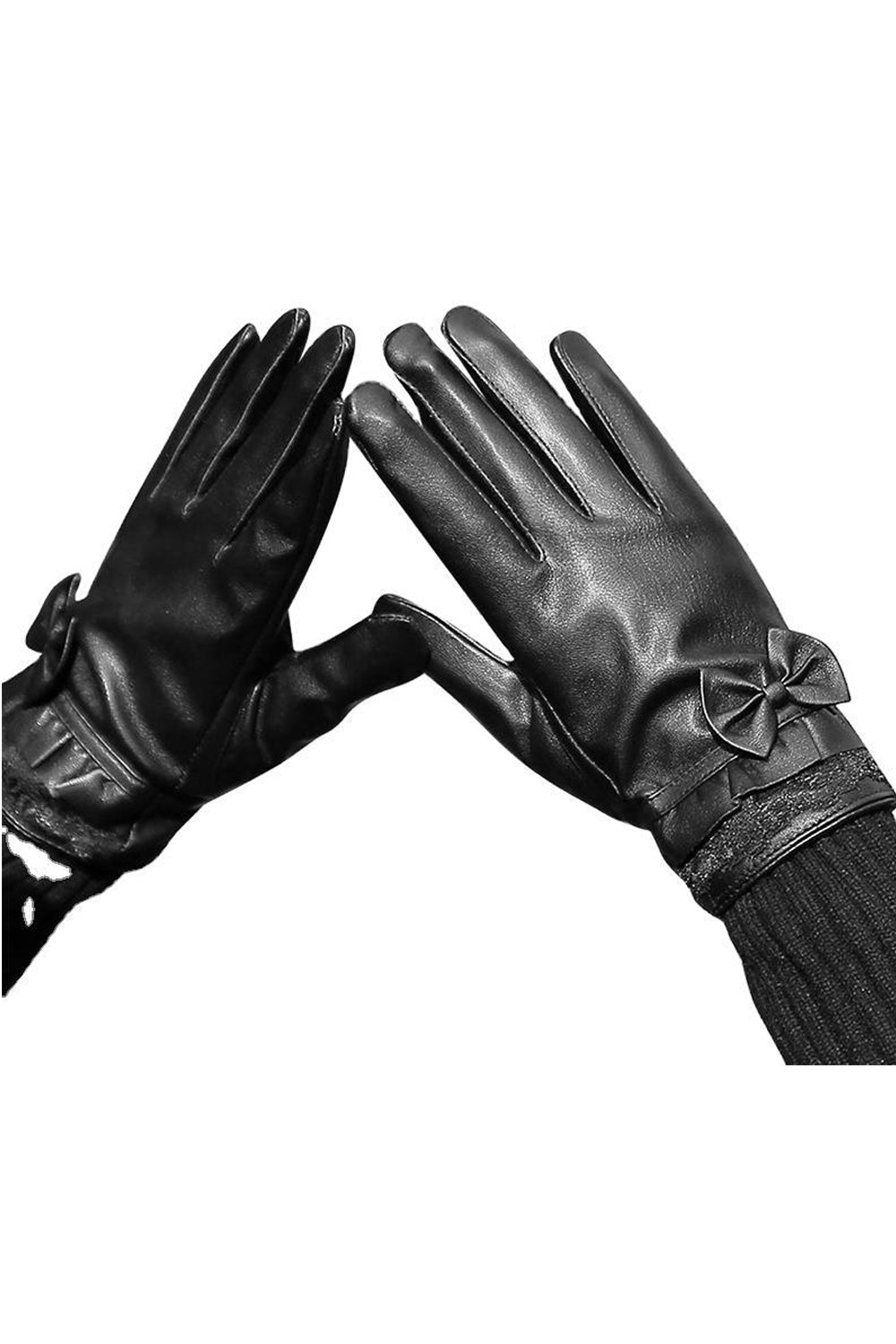 Women Cute Bow Decoration Hand Protection Warm Leather Gloves