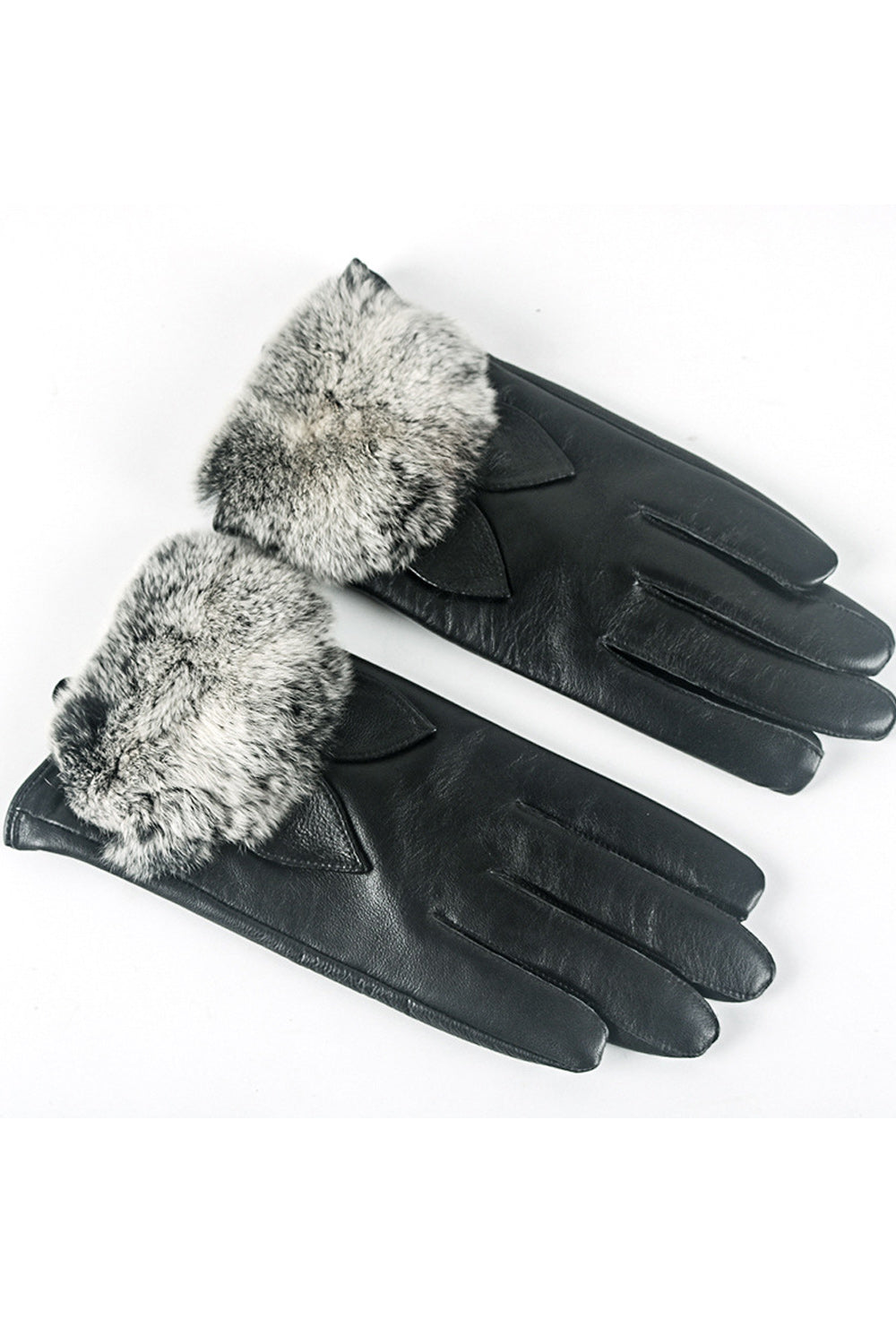 Women Cute Hairball Split Finger Warm Leather Gloves
