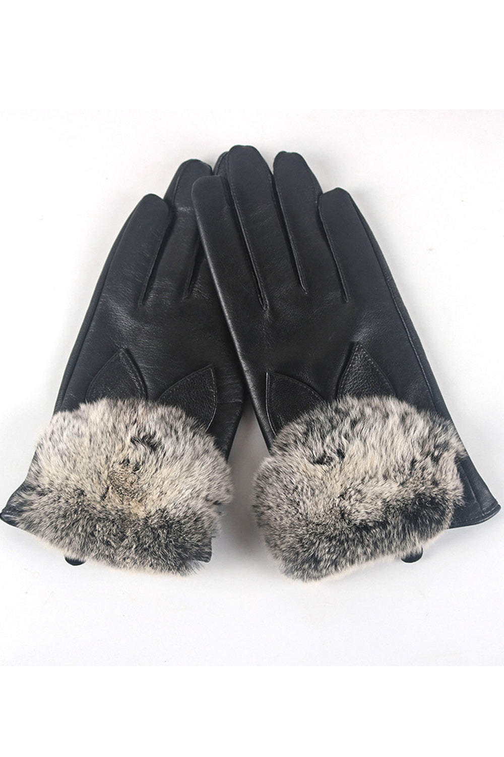 Women Cute Hairball Split Finger Warm Leather Gloves