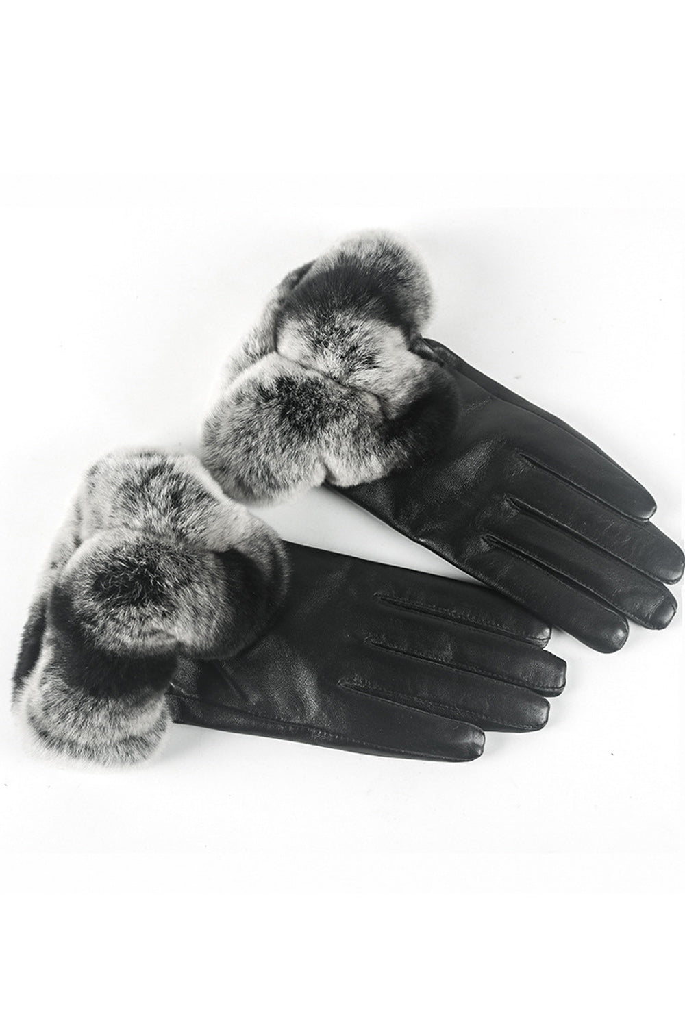 Women Fleece Ball Hand Protection Windproof Leather Gloves