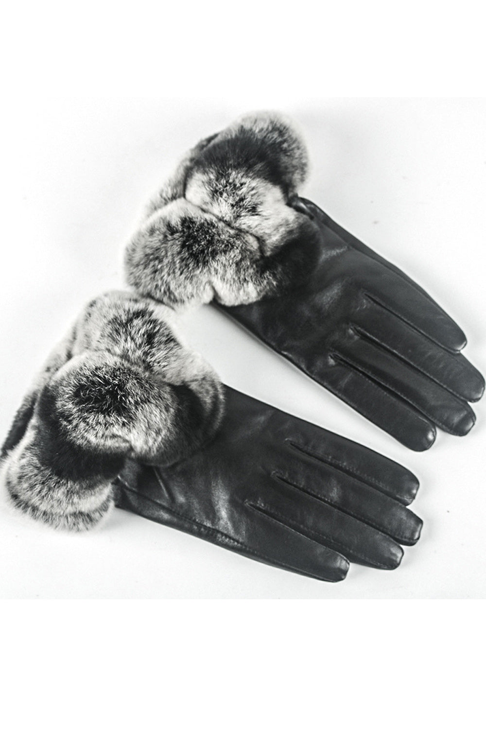 Women Fleece Ball Hand Protection Windproof Leather Gloves