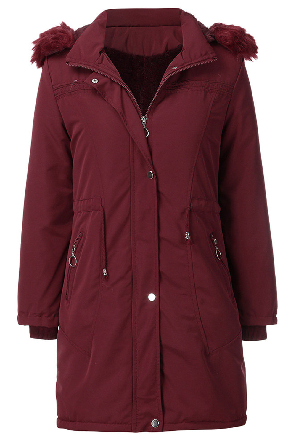 Women Collar Neck Long Sleeve Elastic Cuff Solid Pattern Warm Casual Jacket