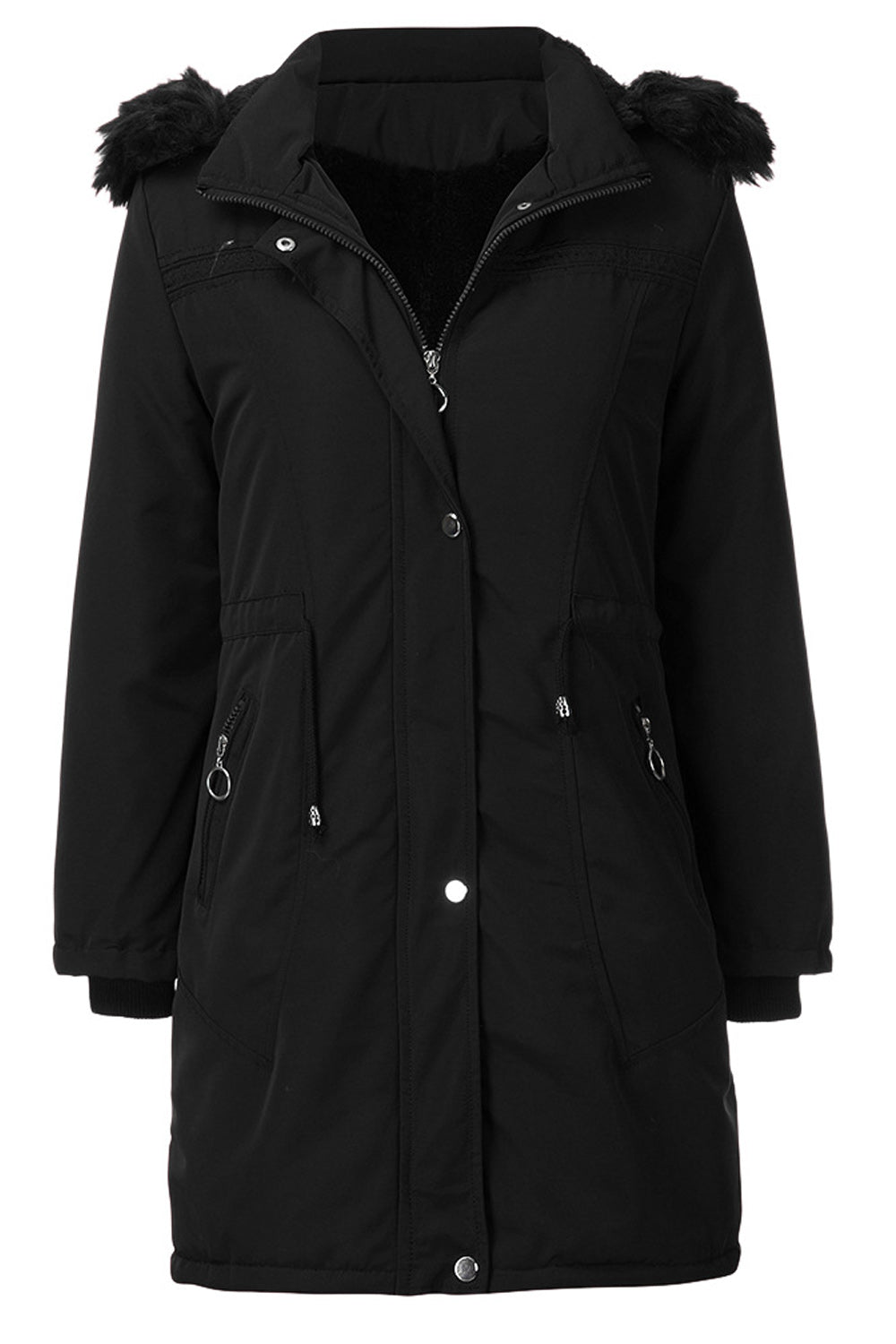 Women Collar Neck Long Sleeve Elastic Cuff Solid Pattern Warm Casual Jacket