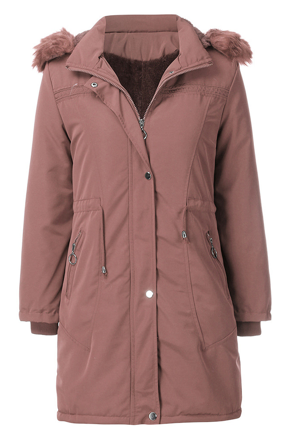 Women Collar Neck Long Sleeve Elastic Cuff Solid Pattern Warm Casual Jacket