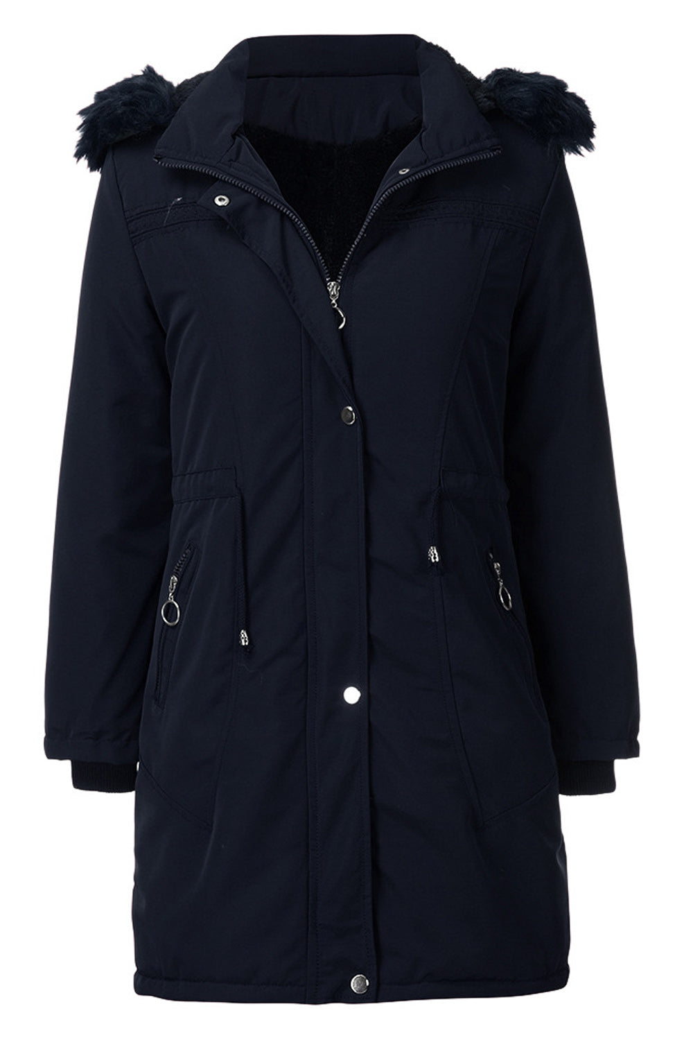 Women Collar Neck Long Sleeve Elastic Cuff Solid Pattern Warm Casual Jacket