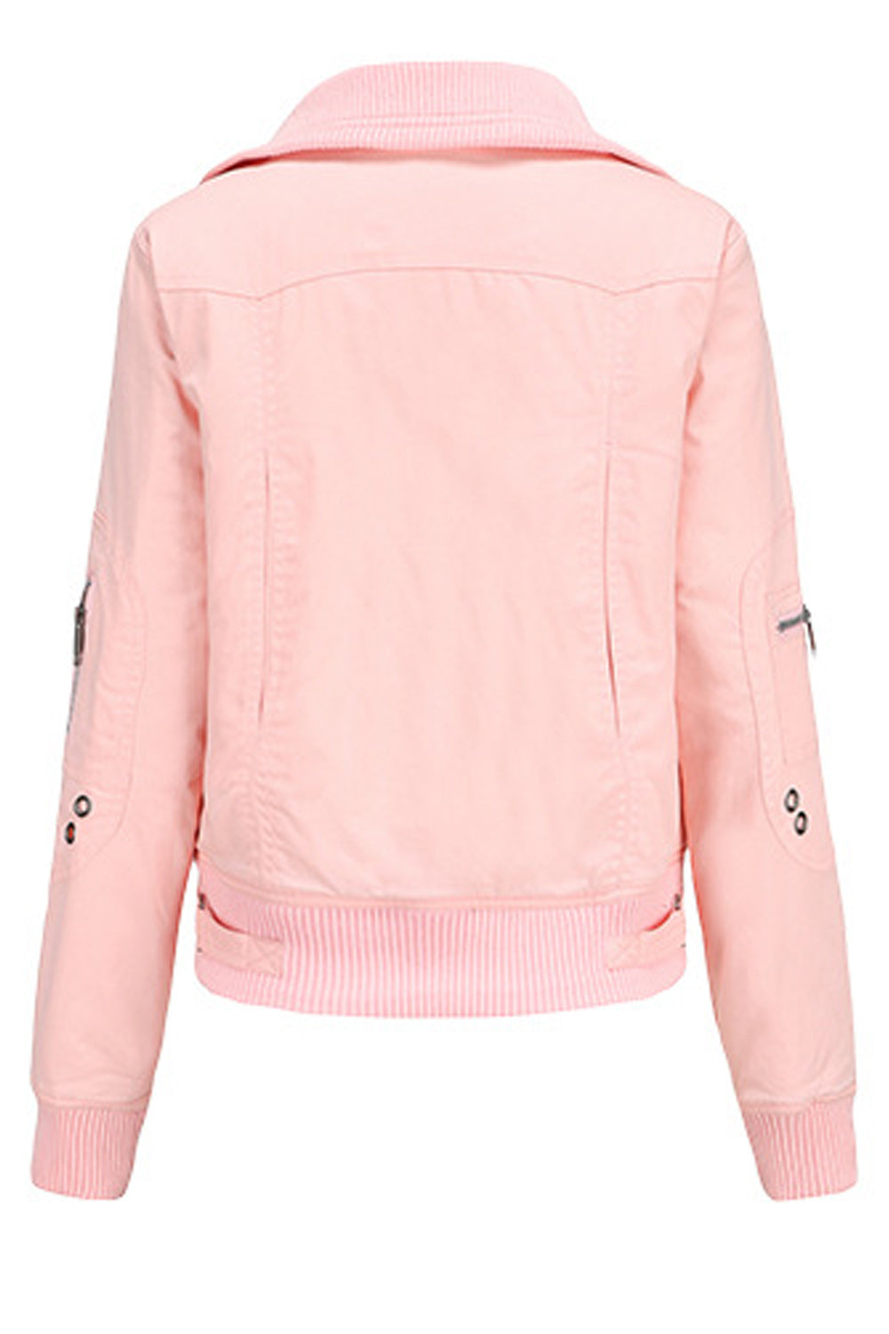Women Stand Collar Zipper Closure Solid Pattern Warm Casual Jacket