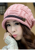Women Trendy Soft Solid Pattern Lovely Knitted Hat
