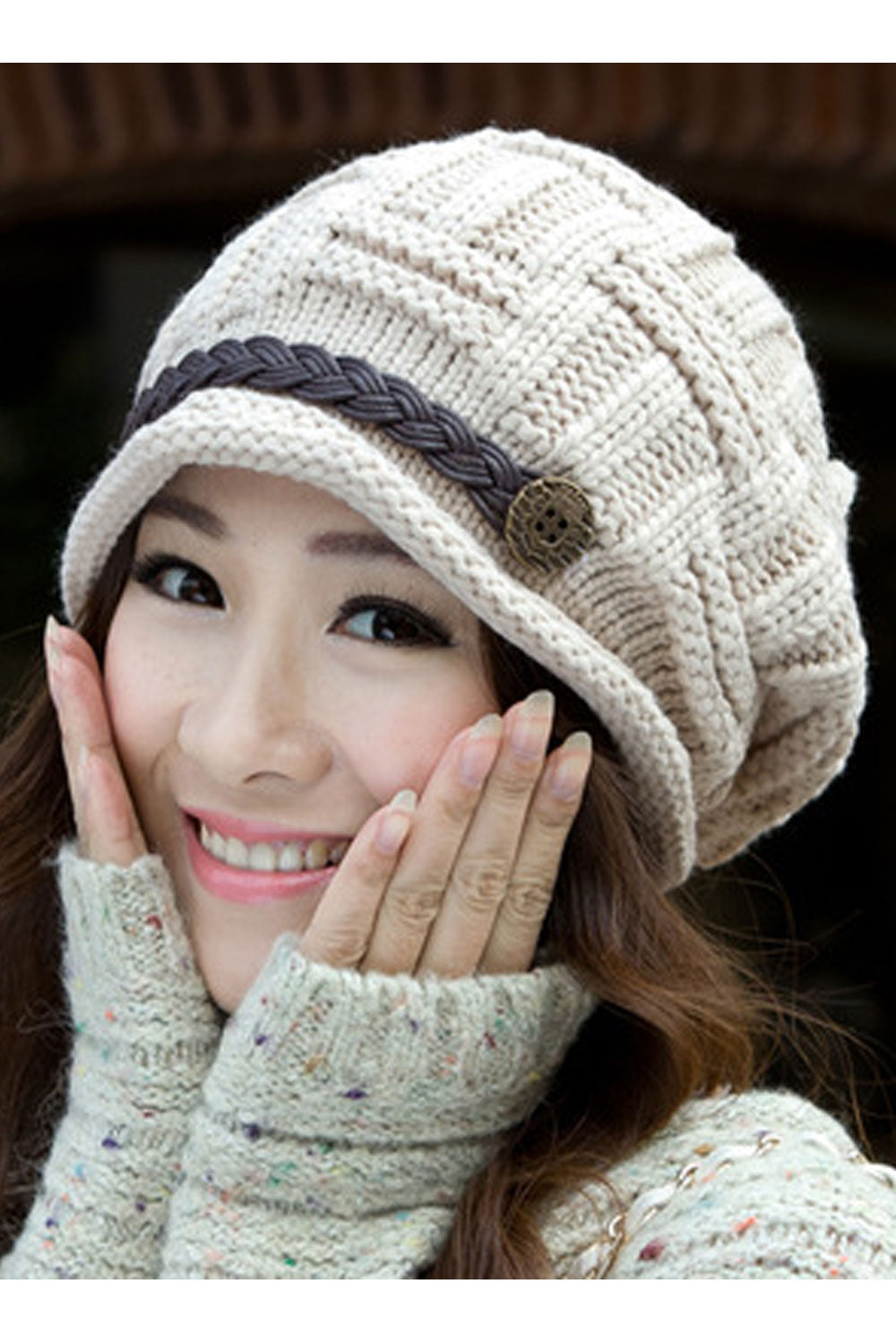 Women Trendy Soft Solid Pattern Lovely Knitted Hat