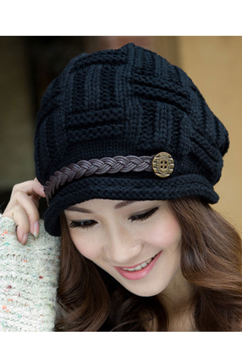 Women Trendy Soft Solid Pattern Lovely Knitted Hat