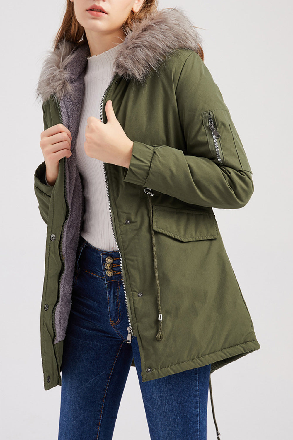 Women Classy Solid Colored Long Sleeve Convenient Hooded Neck Casual Jacket.