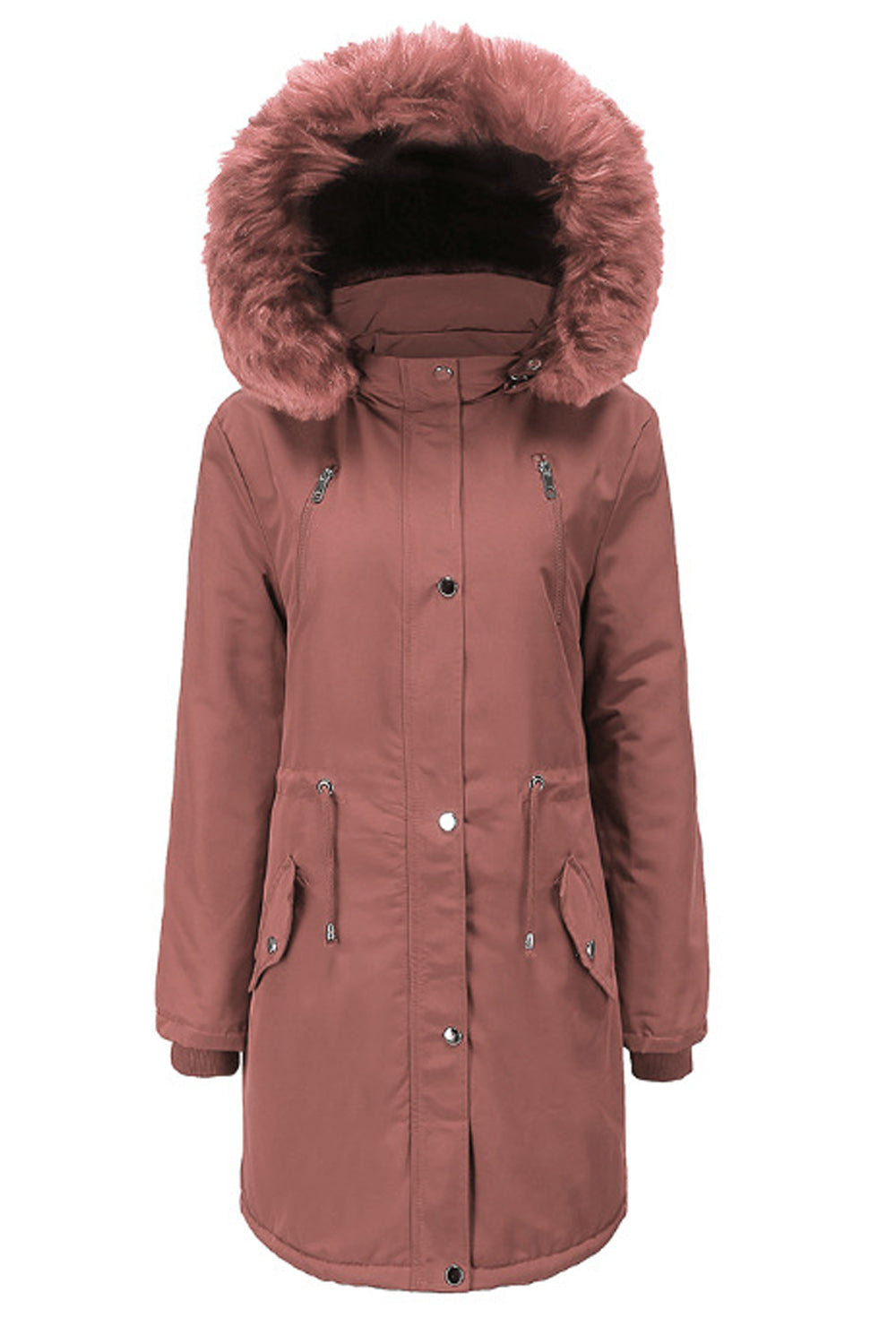Women Flap Pocket Long Sleeve Snap Button Closure Warm Casual Jacket