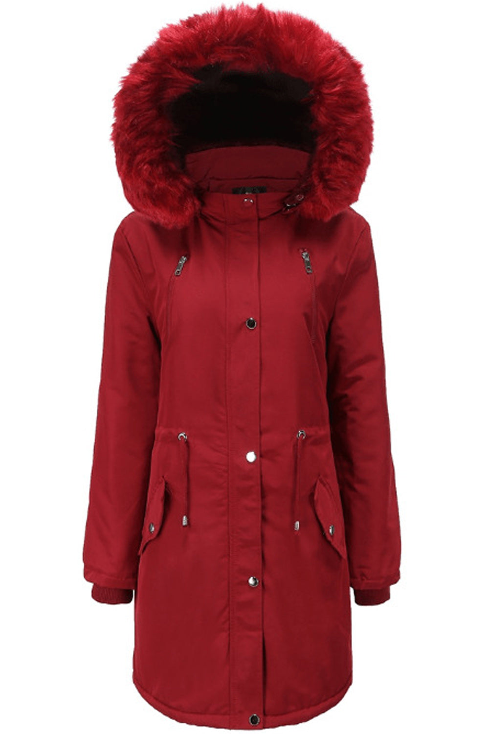 Women Flap Pocket Long Sleeve Snap Button Closure Warm Casual Jacket