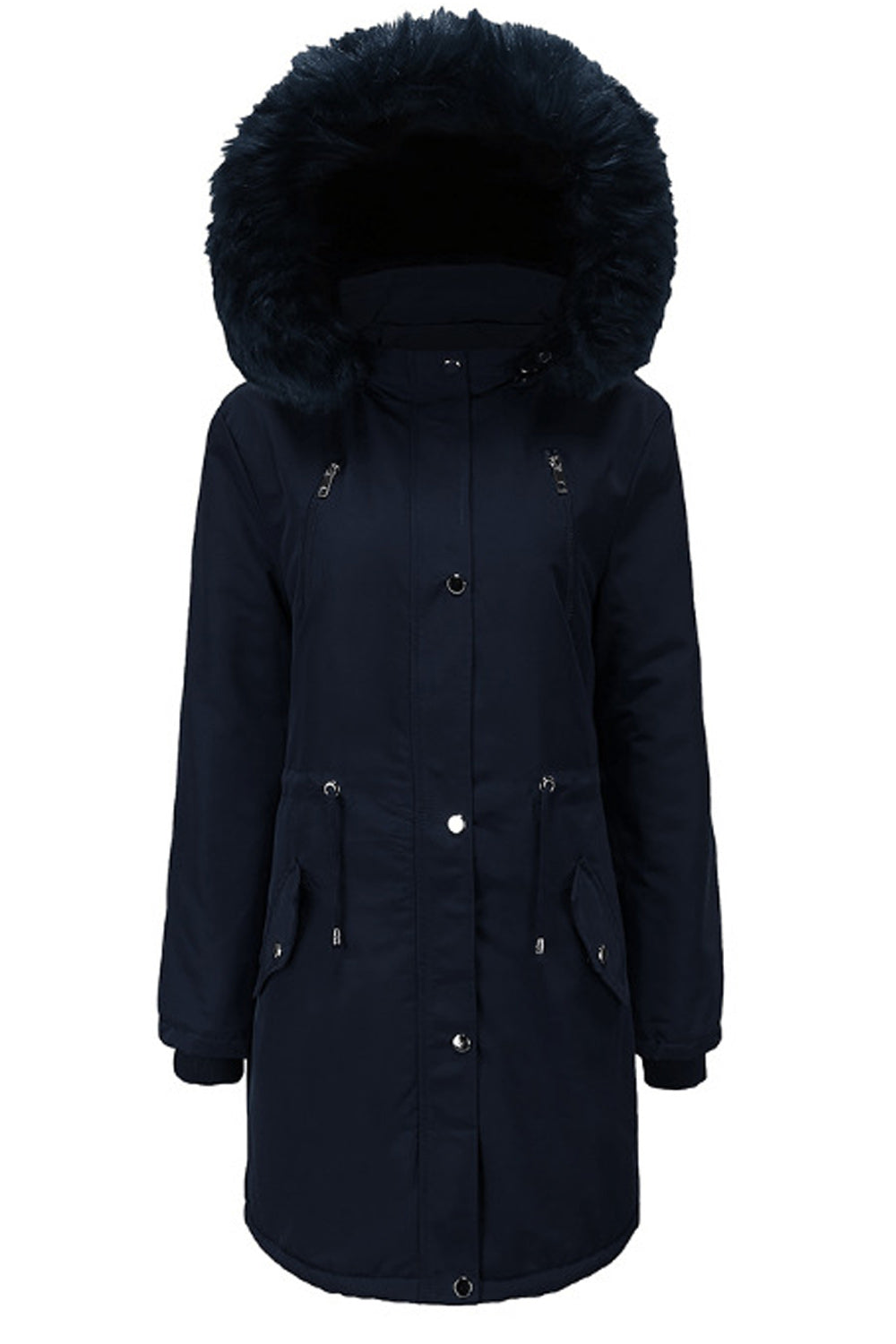 Women Flap Pocket Long Sleeve Snap Button Closure Warm Casual Jacket