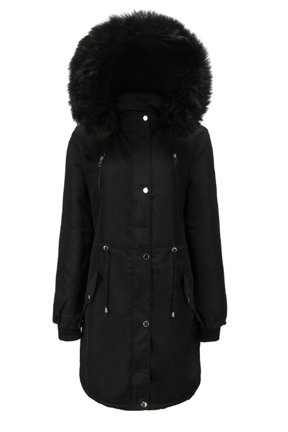 Women Flap Pocket Long Sleeve Snap Button Closure Warm Casual Jacket