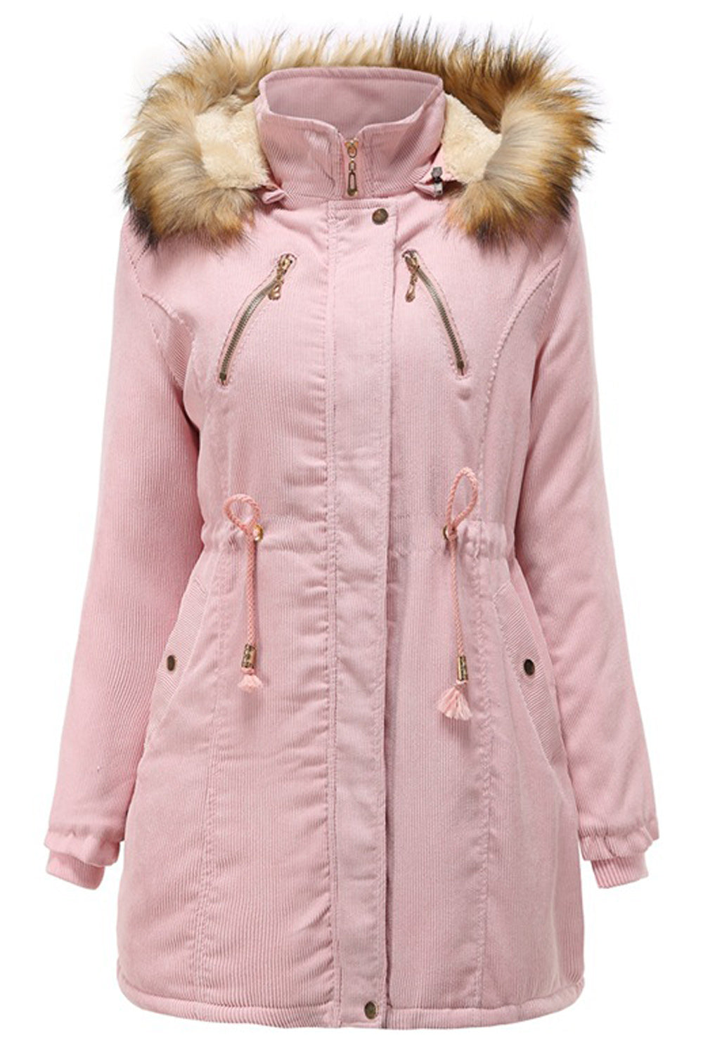 Women Hooded Neck Cozy Ribbed Cuff Solid Pattern Slim Fit Casual Jacket
