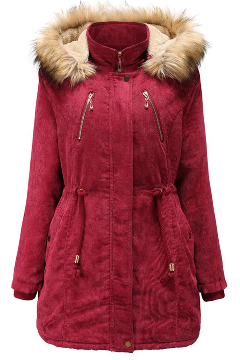 Women Hooded Neck Cozy Ribbed Cuff Solid Pattern Slim Fit Casual Jacket