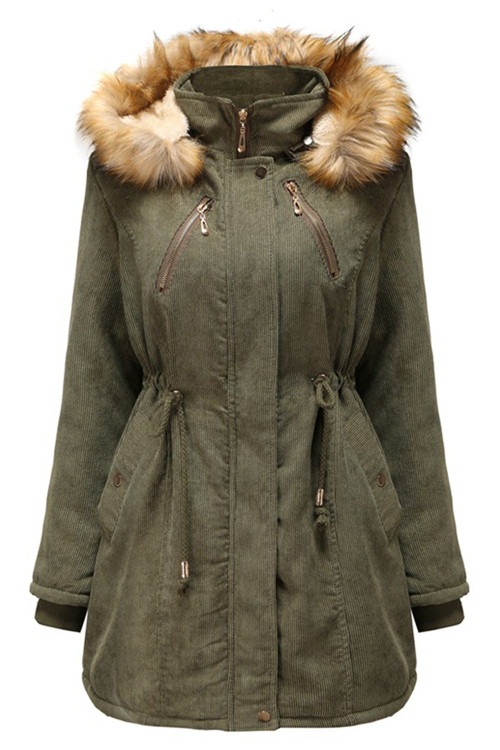 Women Hooded Neck Cozy Ribbed Cuff Solid Pattern Slim Fit Casual Jacket