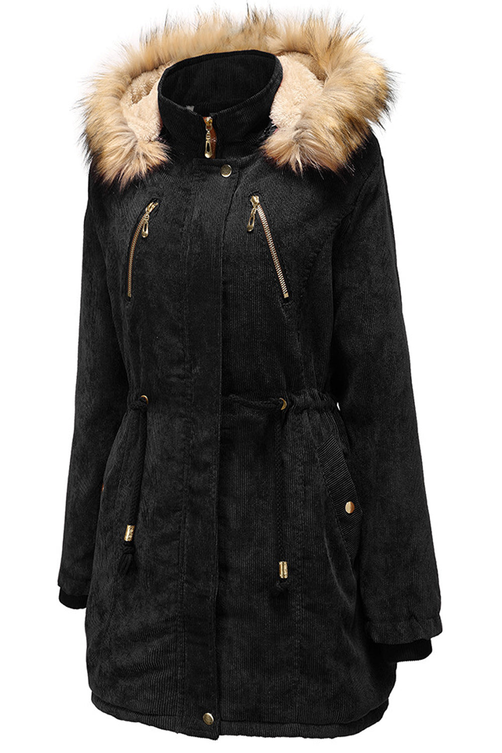 Women Hooded Neck Cozy Ribbed Cuff Solid Pattern Slim Fit Casual Jacket