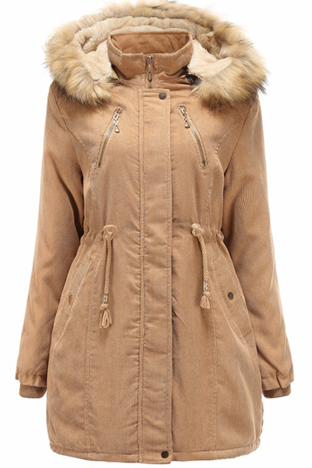 Women Hooded Neck Cozy Ribbed Cuff Solid Pattern Slim Fit Casual Jacket